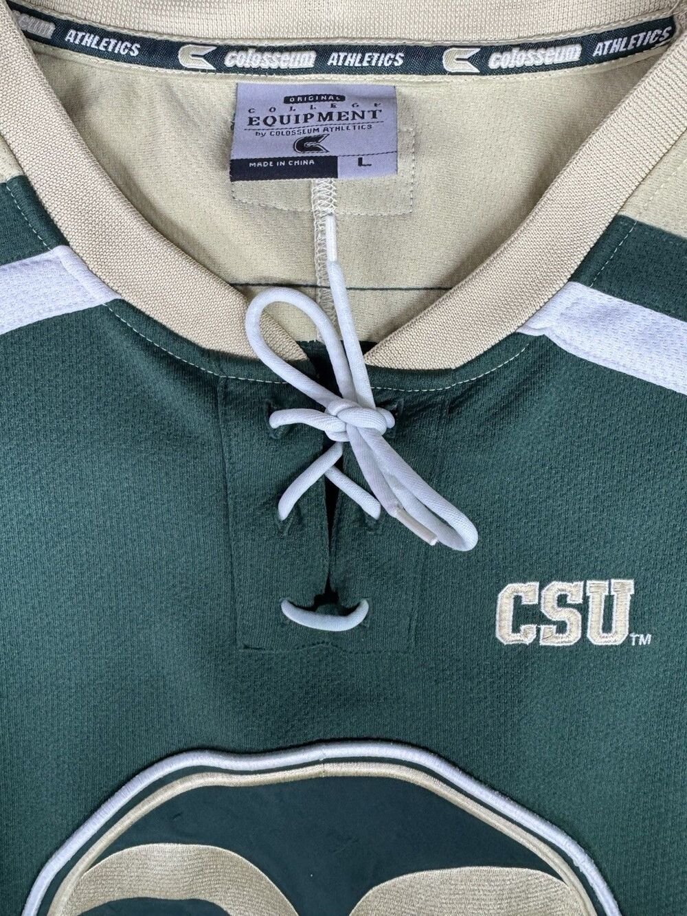 Colorado State Rams NCAA Hockey Jersey Colosseum Athletics Lace Up Green Mens L - Picture 2 of 6